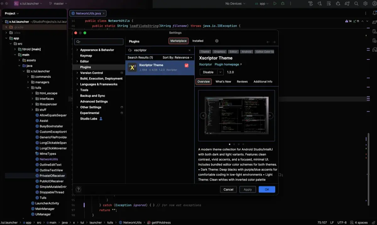 JetBrains Xscriptor dark theme showcase