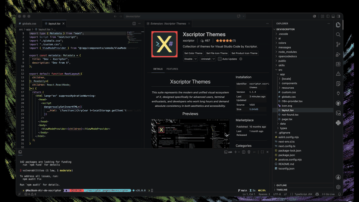 Xscriptor VSCode themes preview 3